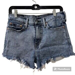 Levis 510 Womens Blue Washed Frayed Hem High Rise Denim Shorts Size W30 L30